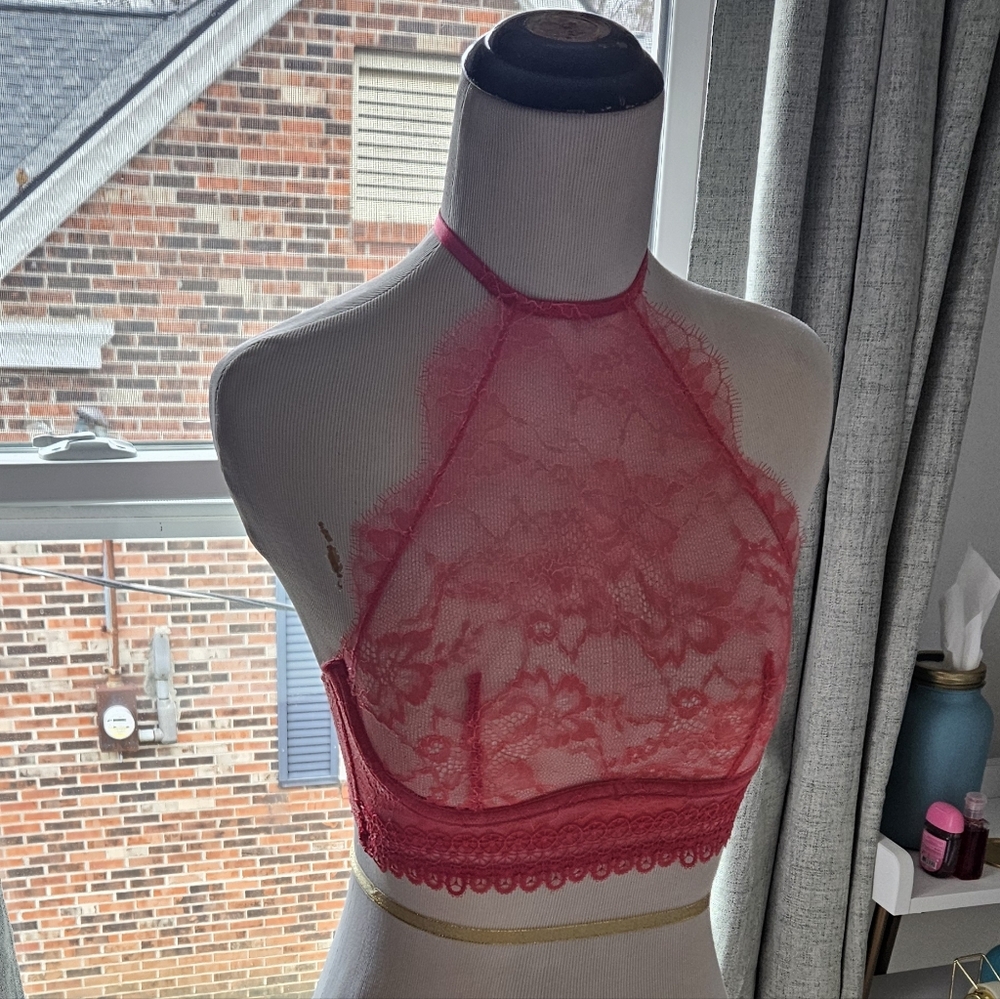 Lace Halter Bralette - Pink